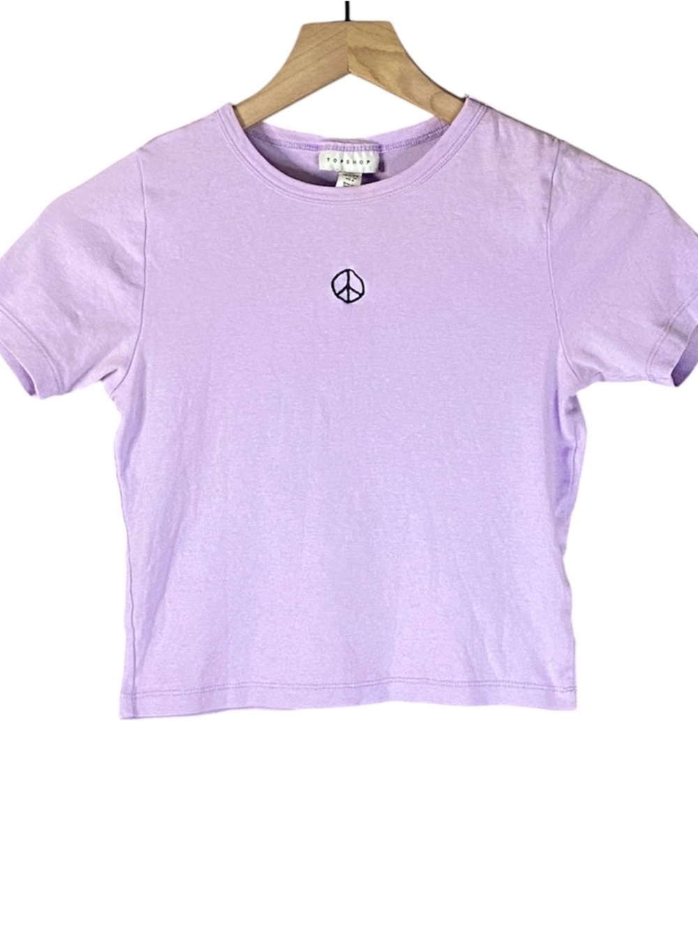 Women’s Topshop Embroidered Peace Sign Cropped Tee in Lavender Size 6 Petite